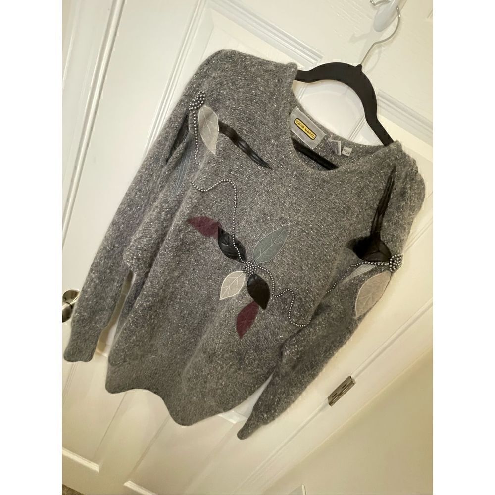 Diana Marco 22W gray beaded silk nylon angora sweater women’s